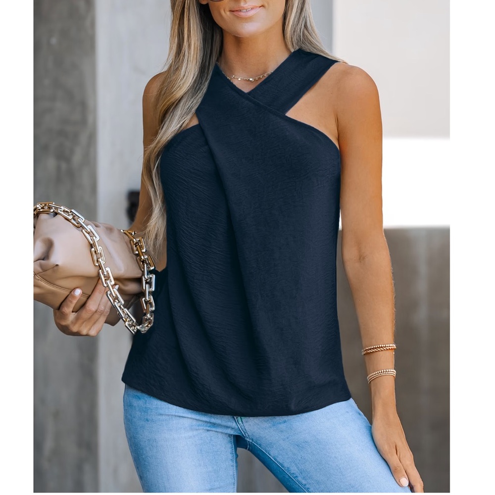 Cupshe Sleeveless Navy Crossover top, NWT